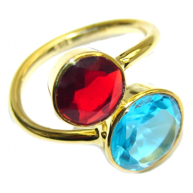 Delicate Multicolored Quartz Gold Plated Sterling Silver ring s. 6 1/2