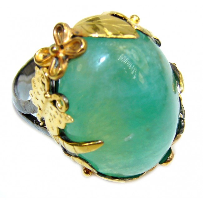 Floral Design AAA Green Apatite Gold Plated, Rhodium Plated Sterling Silver ring; s. 8