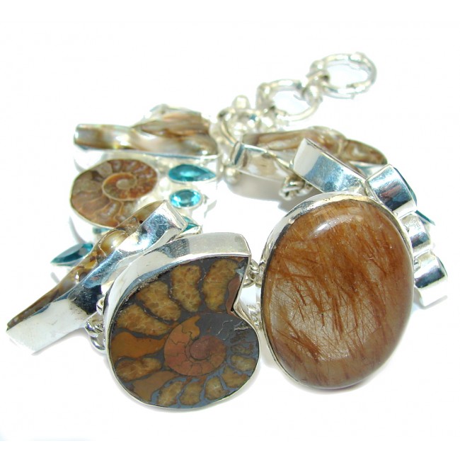 Beautiful Natural Fossilized Ammonite Fossil Sterling Silver Bracelet