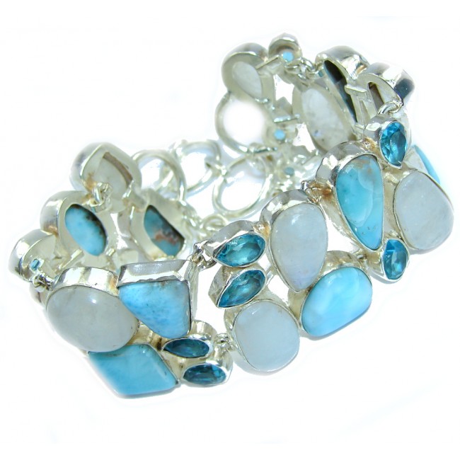 Ocean Beauty AAA Blue Larimar & Swiss Blue Topaz Sterling Silver Bracelet