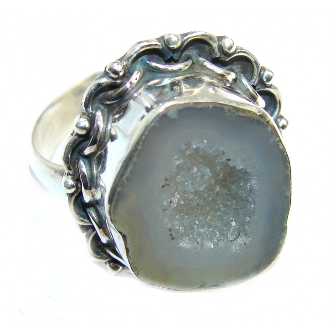 Classic Gray Agate Druzy Sterling Silver Ring s. 8 1/2