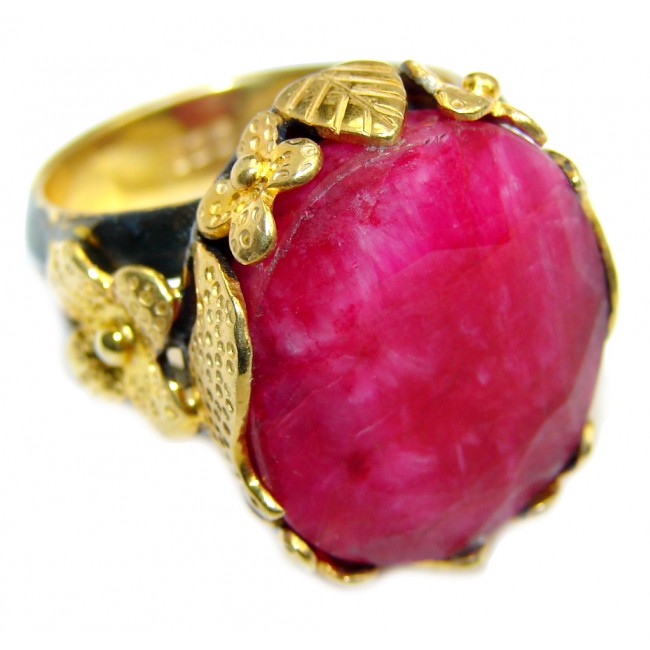 Simple Pink Ruby Gold Rhodium over Sterling Silver Ring s. 8 1/4