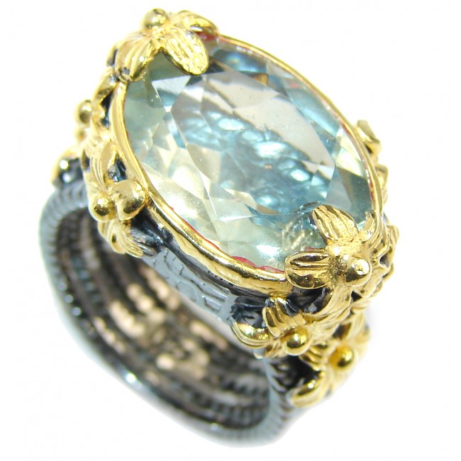 Secret AAA Light Green Amethyst, Gold Plated, Rhodium Plated Sterling Silver Ring s. 8