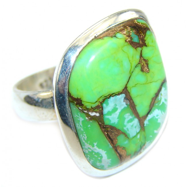 Simple Copper Green Turquoise Sterling Silver Ring s. 7