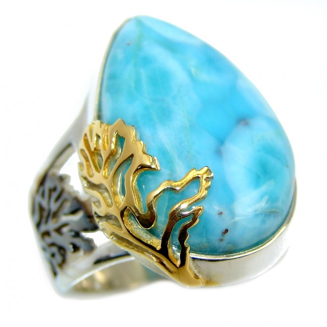 Genuine AAA Blue Larimar Gold over Sterling Silver Ring s. 6 adjustable