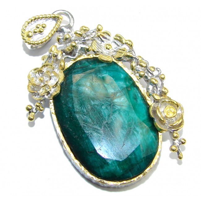 Poison Ivy Emerald Two Tones Sterling Silver Pendant