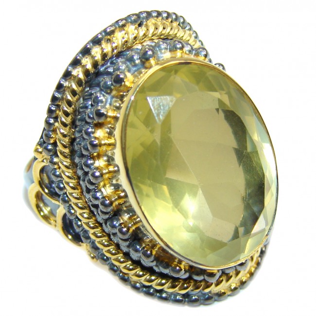Big Summer Yellow Citrine Gold Rhodium plated over Sterling Silver Ring s. 9