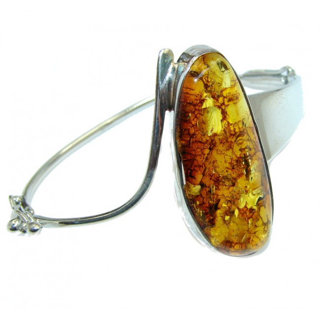 Gorgeous Modern Polish Amber Sterling Silver Bracelet / Cuff