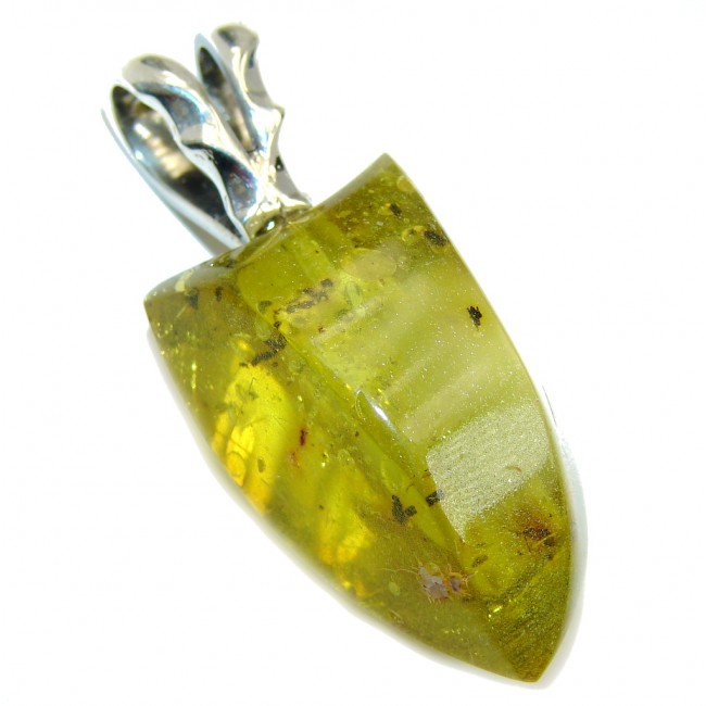 Faceted Green AAA Baltic Polish Amber Sterling Silver Pendant
