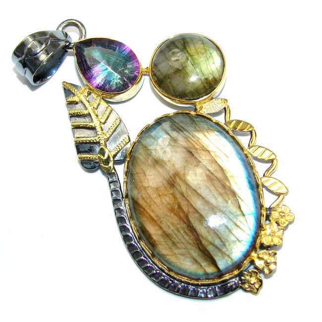 Amazing AAA Blue Fire Labradorite Gold plated over Sterling Silver Pendant