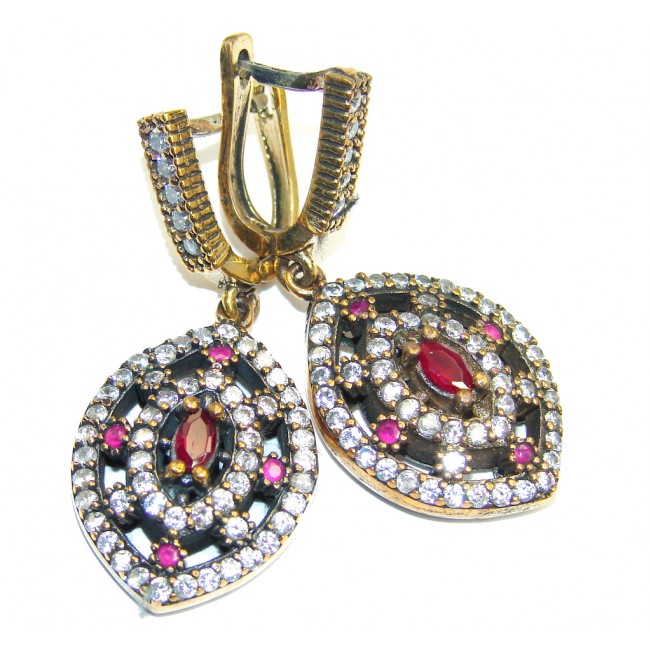 Victorian Style Ruby Sterling Silver earrings
