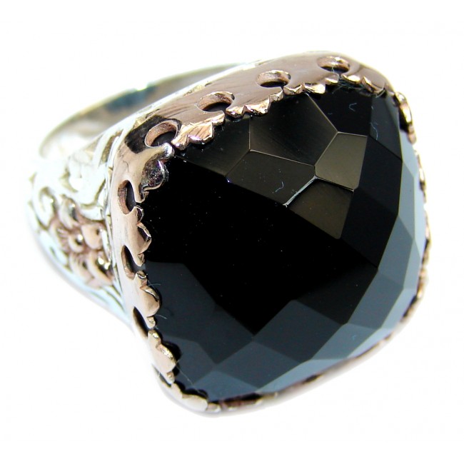 Secret Black Onyx Two Tones Sterling Silver ring s. 7