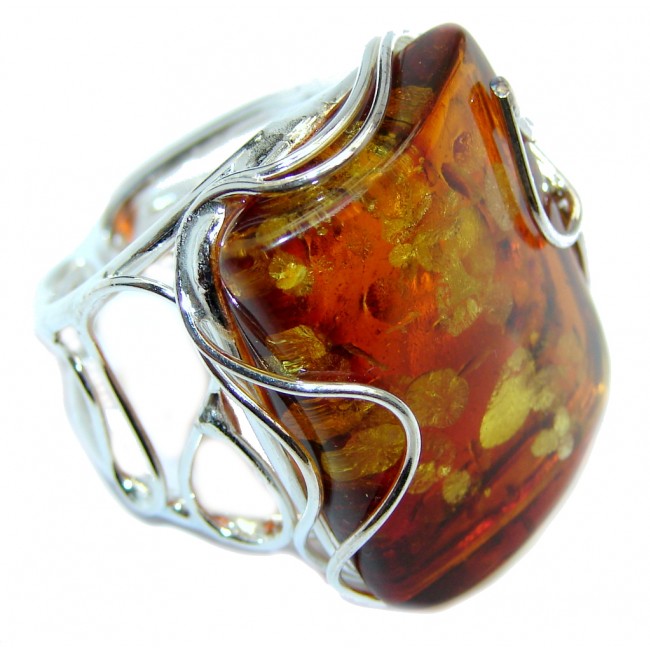 Chunky Oversized Genuine Polish Amber Sterling Silver Ring s. 8 adjustable