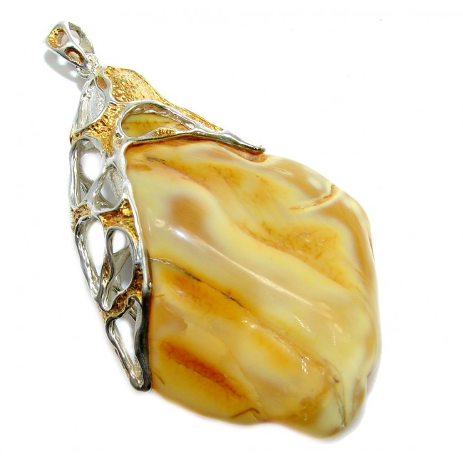 Giant Butterscotch Baltic Polish Amber gold plated Sterling Silver Pendant