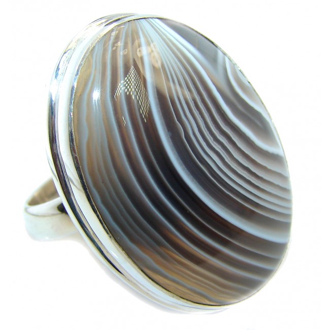 Classic Gray Botswana Agate Sterling Silver Ring s. 8 - adjustable
