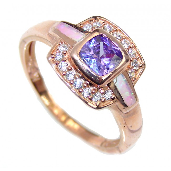 Wonderful Alexandrite Quartz & Fire Opal Rose Gold over Sterling Silver Ring s. 7