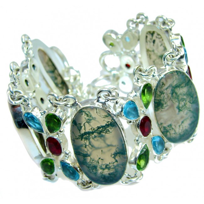 Green Ivy Moss Prehnite Sterling Silver Bracelet
