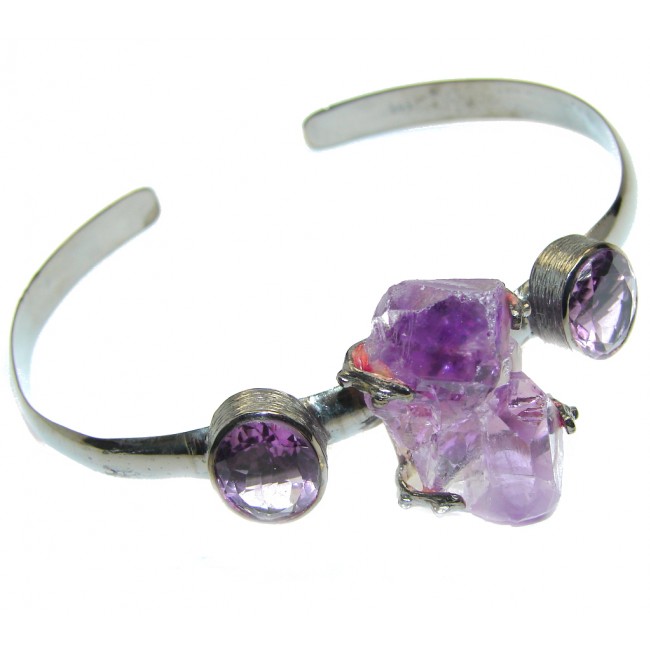Perfect Design Amethyst Cluster Black Rhodium plated over Sterling Silver Bracelet / Cuff
