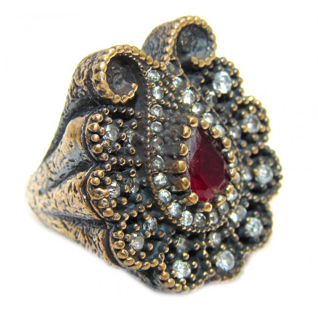 Victorian Style Ruby & White Topaz Sterling Silver Ring s. 6 1/2