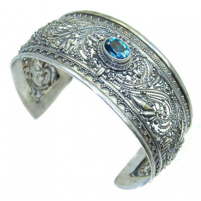 Real Treasure Bali Made AAA London Blue Topaz Sterling Silver Bracelet / Cuff