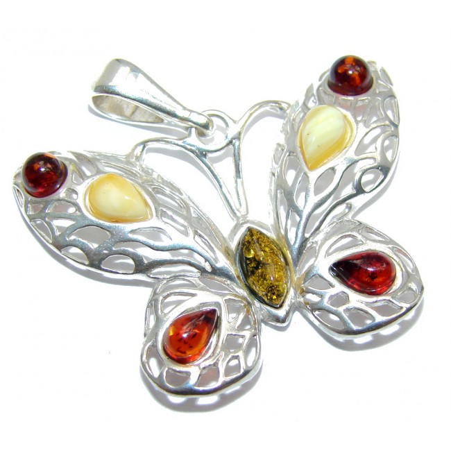 Just Perfect Butterfly Polish Amber Sterling Silver Pendant