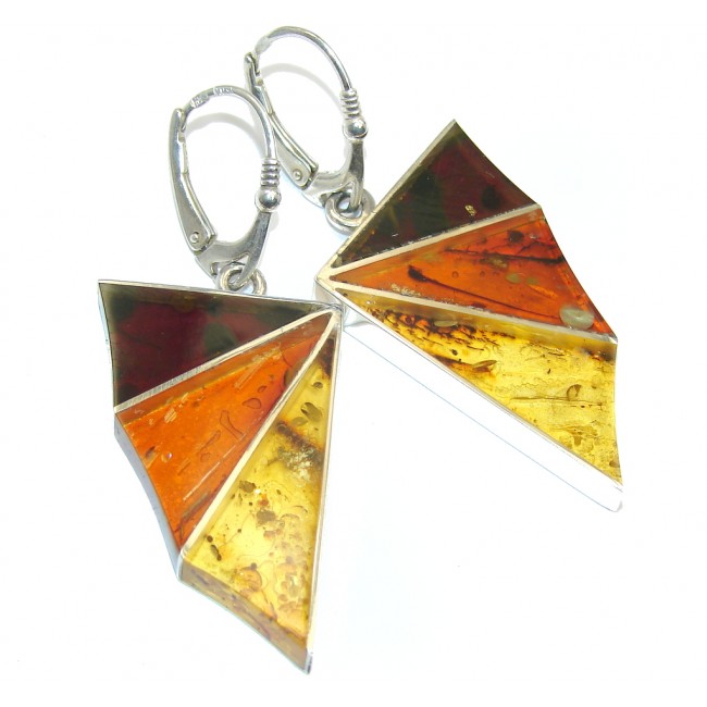 Amazing Design Natural Baltic Polish Amber Sterling Silver Earrings