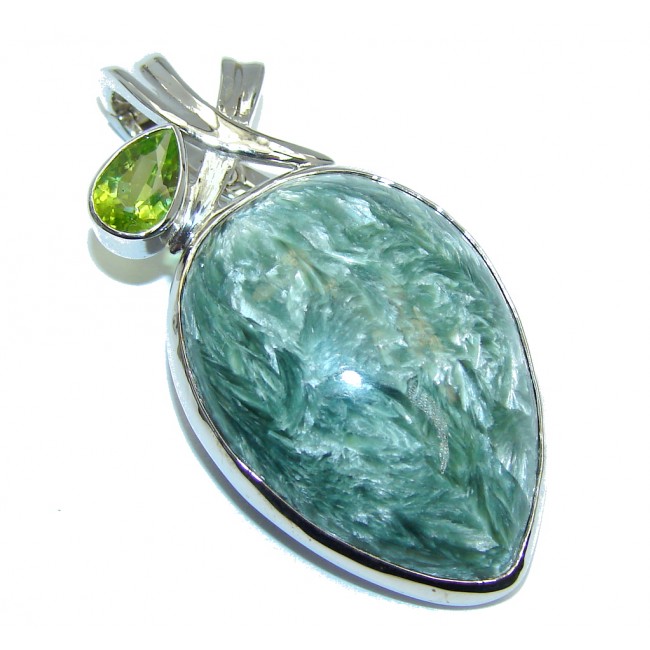 Precious Green Seraphinite & Peridot Sterling Silver Pendant