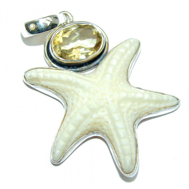 Perfect Starfish Carved ox bone Citrine Sterling Silver pendant