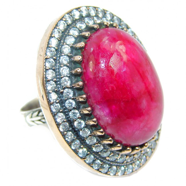 Most Incredible Victorian Style Ruby & White Topaz Sterling Silver ring; s. 9 1/4