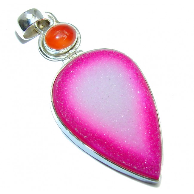 Classic Pink Agate Druzy Sterling Silver Pendant
