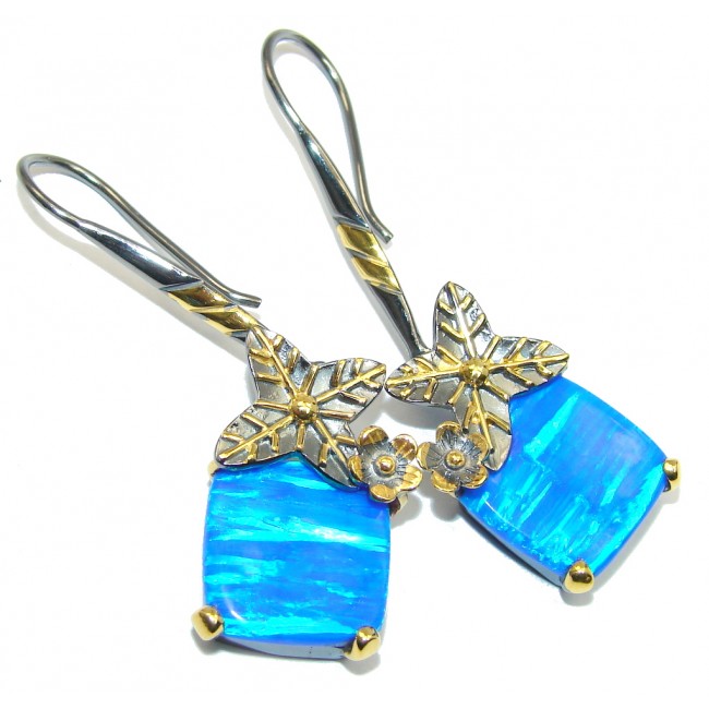 Ocean Blue Japanese Fire Opal Gold Rhodium plated over Sterling Silver earrings