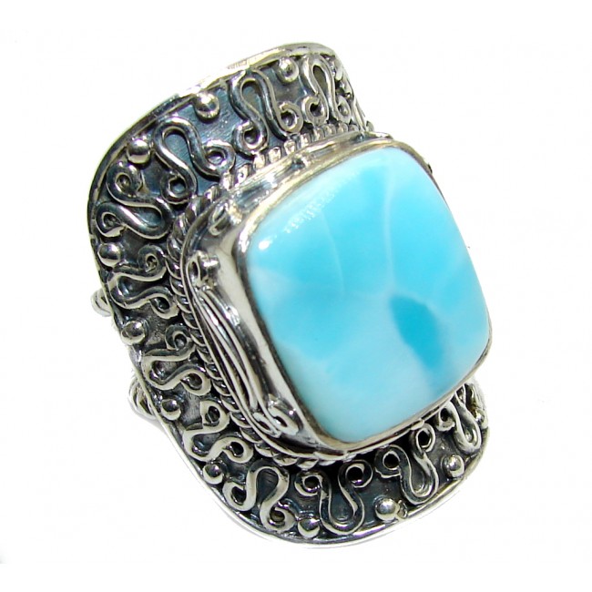 Amazing AAA quality Blue Larimar Oxidized Sterling Silver Ring size resizable