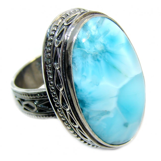 Amazing AAA quality Blue Larimar Oxidized Sterling Silver Ring size 8