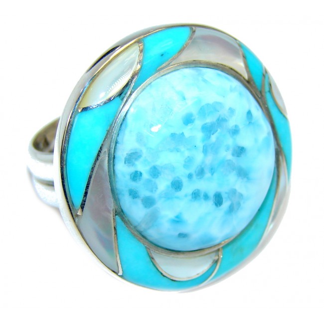 Amazing AAA quality Blue Larimar Sterling Silver Ring size 7