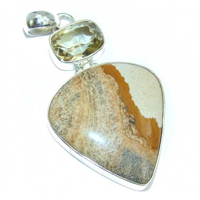 Large! Incredible Design AAA Picture Jasper Sterling Silver Pendant