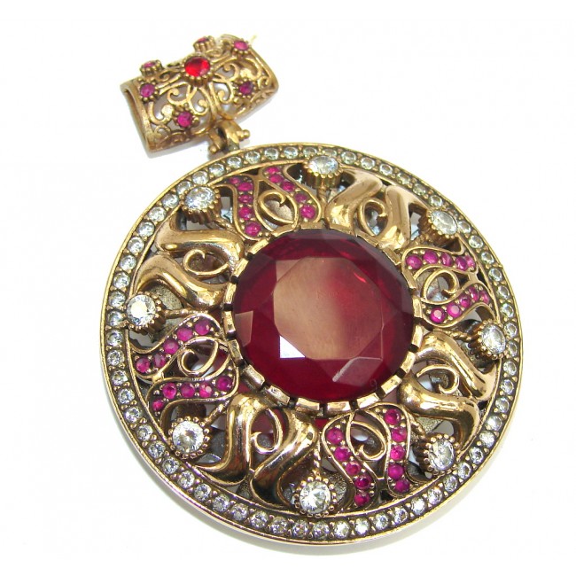 Perfect created Pink Ruby & White Topaz Copper over Sterling Silver Pendant