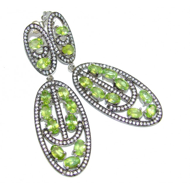 Amazing Floral Design Peridot Rhodium plated over Sterling Silver Earrings
