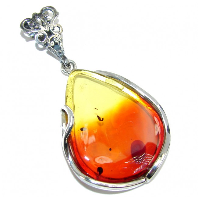 Twilight Zone Prehistoric Golden natural Baltic Amber Sterling Silver Pendant