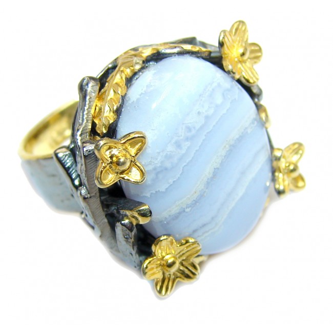 Delicate Light Blue Lace Agate Sterling Silver Ring s. 6