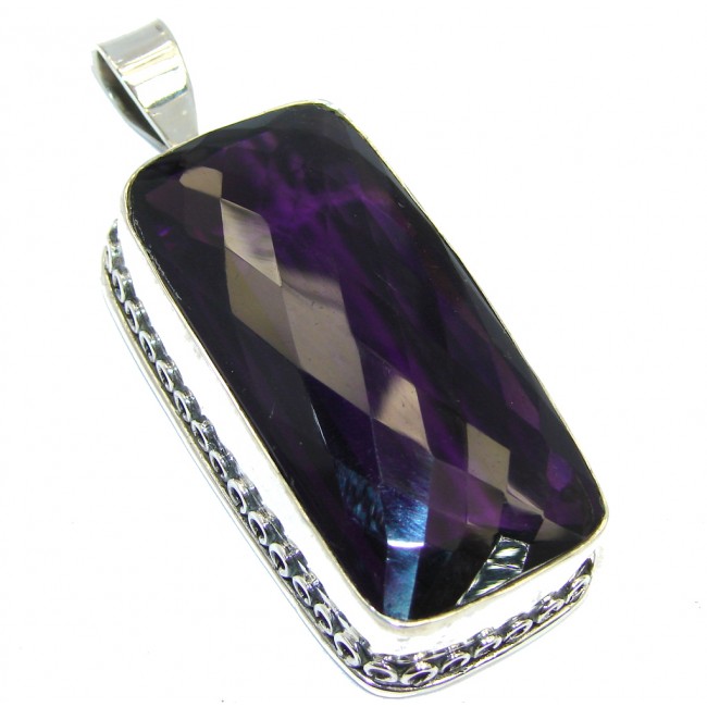Large Simple created Amethyst Sterling Silver Pendant