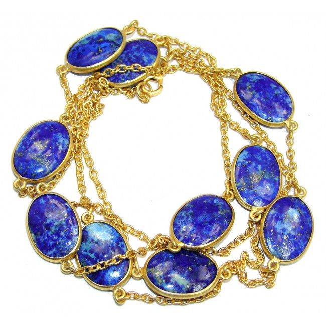 36 inches Genuine Lapis Lazuli Gold over Sterling Silver Necklace