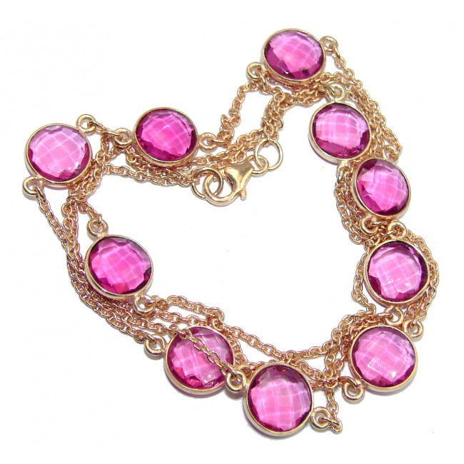 36 inches created Pink Sapphire Rose Gold plated over Sterling Silver Necklace