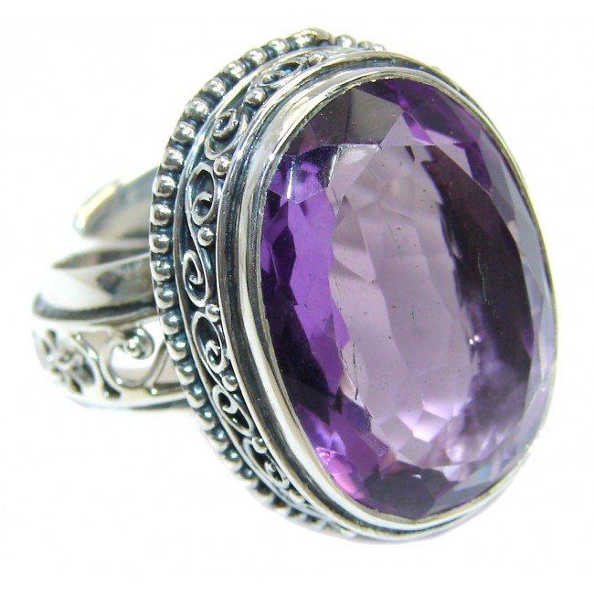 Amazing Created Amethyst Sterling Silver Ring size adjustable