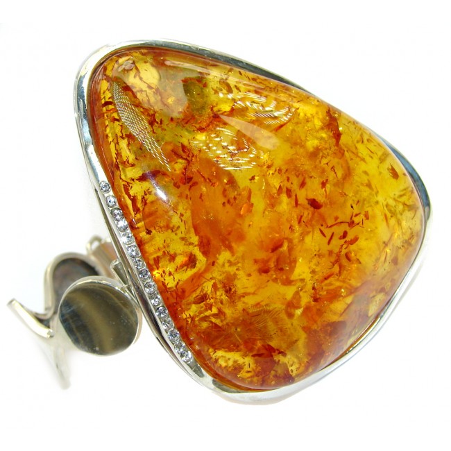 Greatly Oversized Gorgeous Modern Polish Amber Sterling Silver Bracelet / Cuff