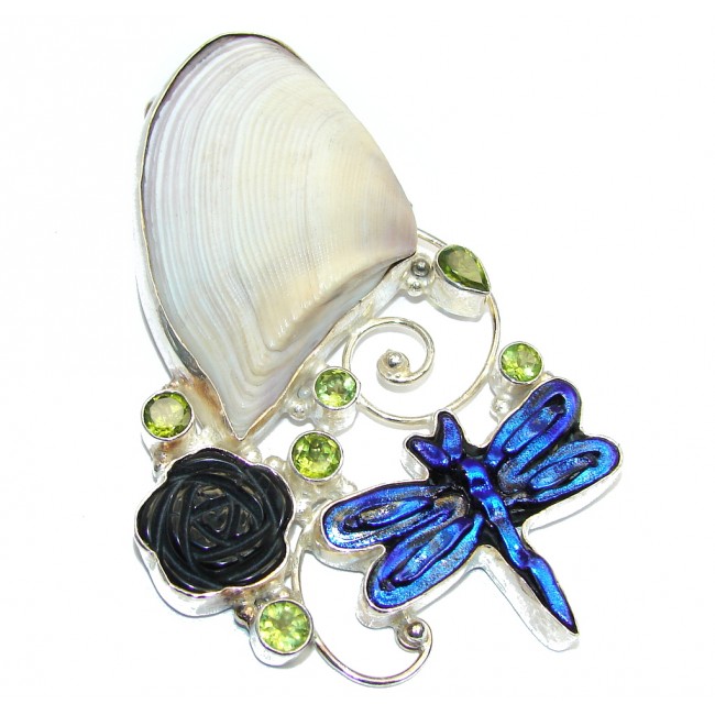 Giant Natural Sea Shell Dichroig Glass Sterling Silver Pendant