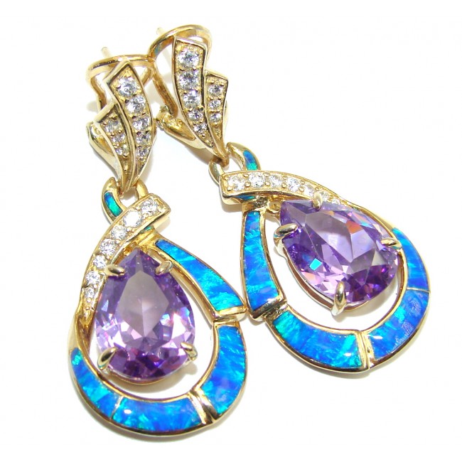 Exclusive Japanese Fire Opal & Cubic Zirconia Gold Plated Sterling Silver earrings