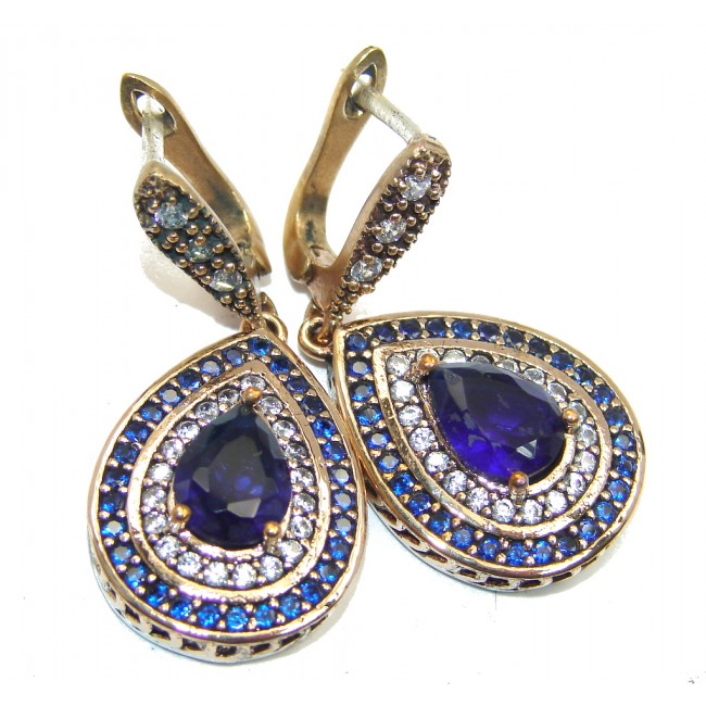 Victorian Style created Sapphire Ruby Sterling Silver Earrings