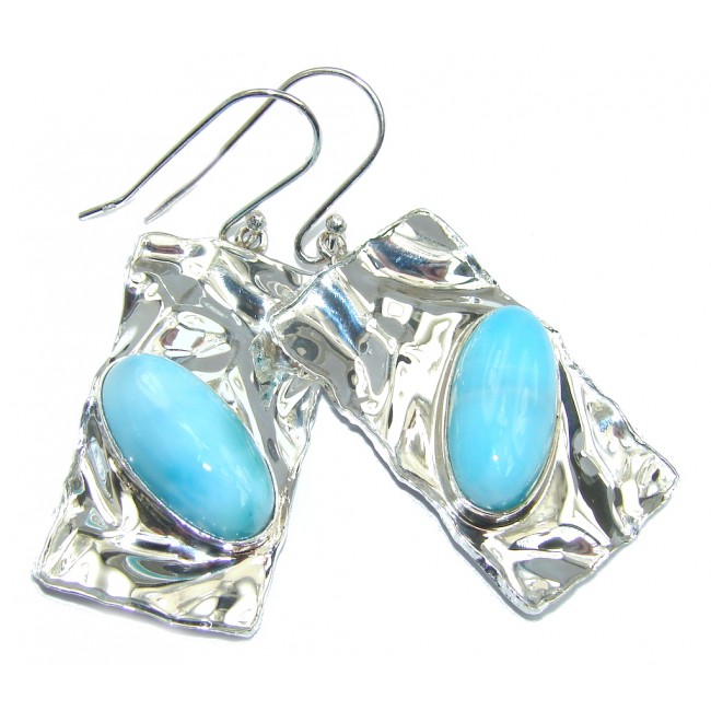 Caribbean Beauty AAA Blue Larimar hammered Sterling Silver earrings