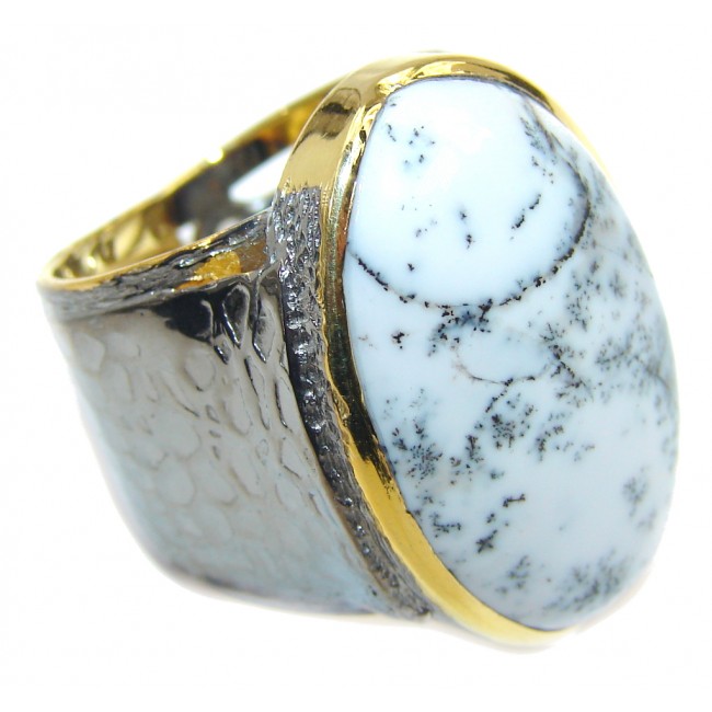 Snow Queen AAA Dendritic Agate Gold Rhodium Plated over Sterling Silver Ring s. 8 1/4
