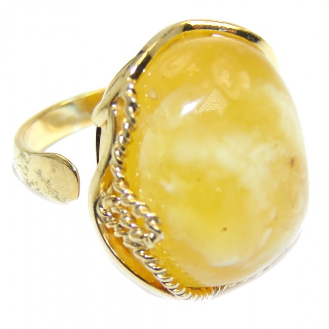 Chunky Genuine Butterschotch Polish Amber Gold over Sterling Silver Ring size adjustable